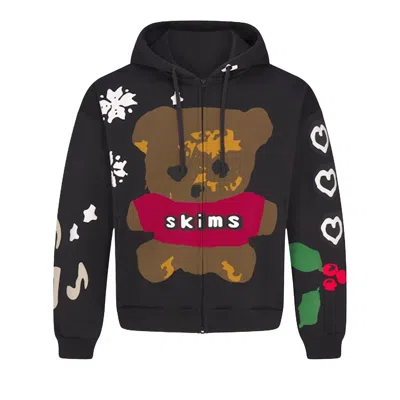 Pre-owned Skims X Cactus Plant Flea Market Heavyweight Fleece Relaxed Zip Up Hoodie 'onyx Teddy Bear Print' |  In Black