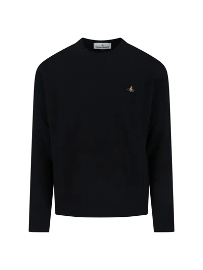 Vivienne Westwood Crewneck Sweater With Embroidered Emblem And Ribbed Details In Black