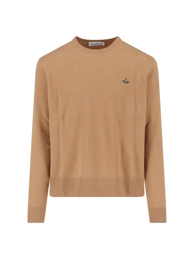 Vivienne Westwood Knitted Crew Neck Sweater Long Sleeves In Brown