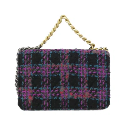 Pre-owned Chanel Black Multi-color Wool Chain/shoulder Wallet ()