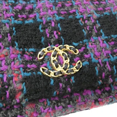 Pre-owned Chanel Black Multi-color Wool Chain/shoulder Wallet ()