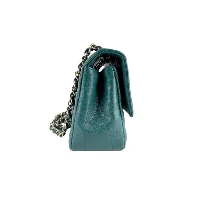 Pre-owned Chanel Blue Green Dark Blue Grained Calfskin Leather Metal Shoulder Bag ()