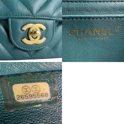 Pre-owned Chanel Blue Green Dark Blue Grained Calfskin Leather Metal Shoulder Bag ()