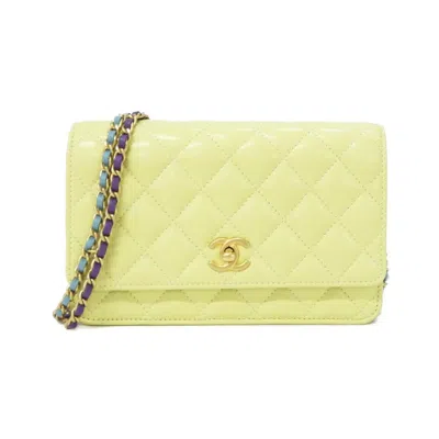 Pre-owned Chanel Blue Purple Yellow Grained Calfskin Chain/shoulder Wallet ()