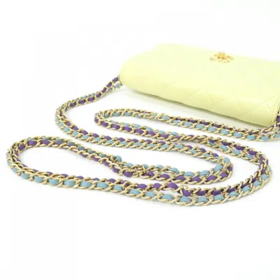 Pre-owned Chanel Blue Purple Yellow Grained Calfskin Chain/shoulder Wallet ()