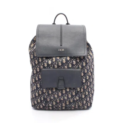 Pre-owned Dior Christian  Beige Navy Nylon Leather Backpack () In Multi