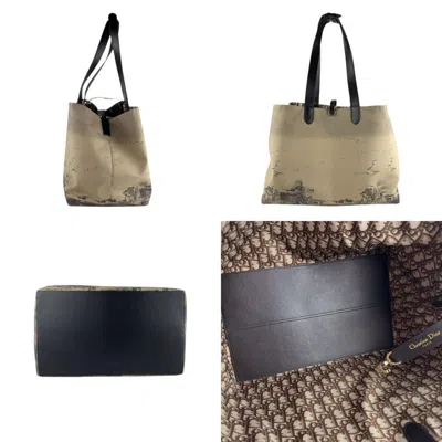 Pre-owned Dior Christian  Black Khaki Nylon Canvas Leather Shoulder Bag Tote Bag () In Multi
