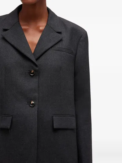 Ganni Button-fastening Blazer In Gray