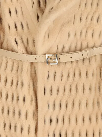 Fendi Cut-out Shearling Leather In Neutral