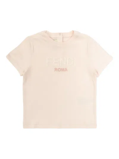 Fendi Embroidered Short-sleeve T-shirt In Pink