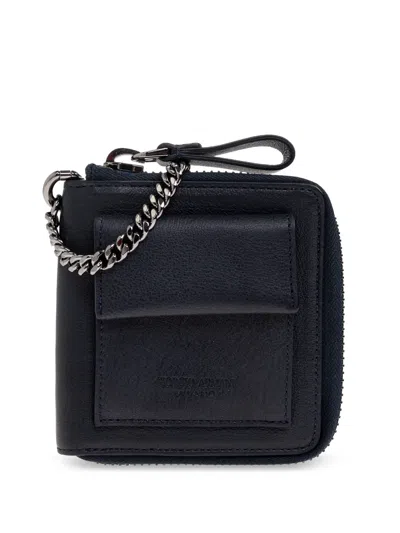Giorgio Armani Chain Zip Leather Wallet In Blue