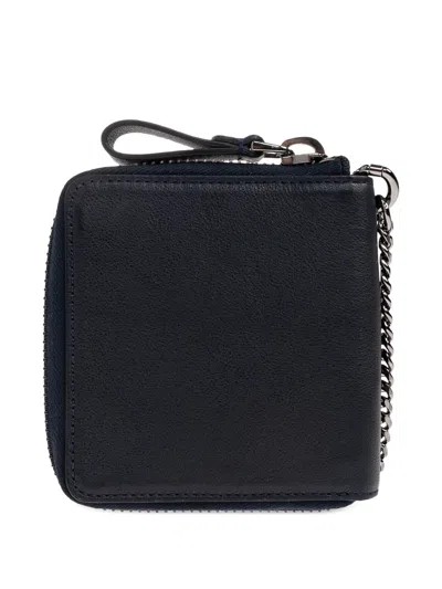 Giorgio Armani Chain Zip Leather Wallet In Blue