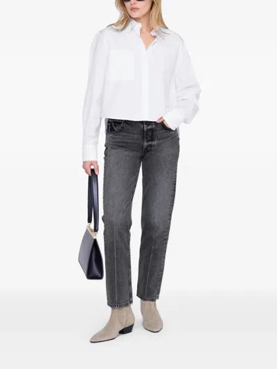 Anine Bing Essie Cropped Pocket Shirt In White