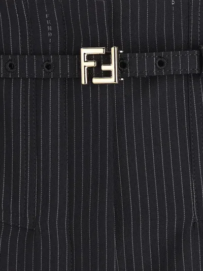Fendi Pinstripe Belted Trousers In Blue