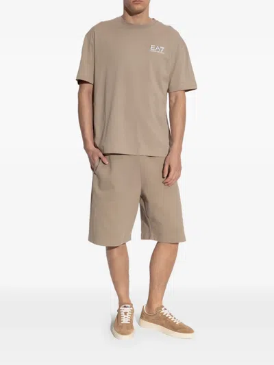 Ea7 Logo Track Shorts In Neutral