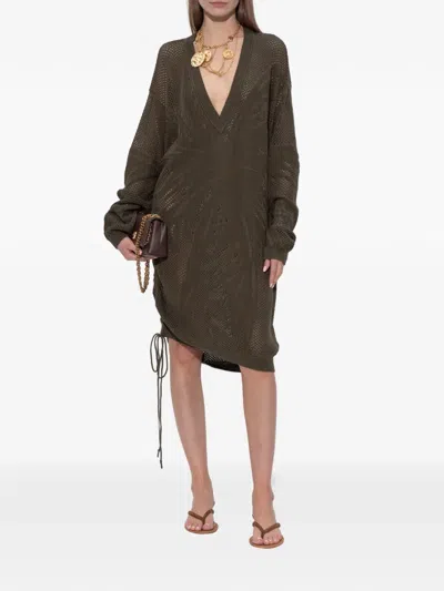 Dsquared2 V-neck Drawstring Midi Dress In Green