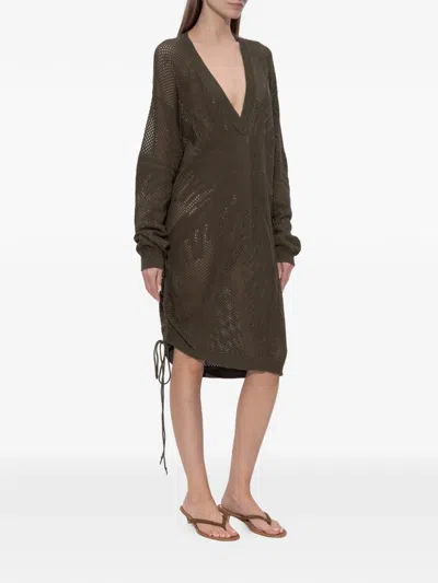 Dsquared2 V-neck Drawstring Midi Dress In Green