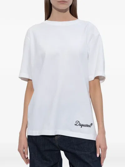 Dsquared2 Logo-embroidered T-shirt In White