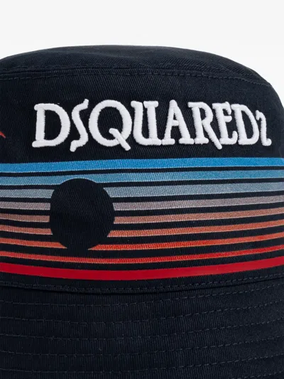 Dsquared2 Palm-print Striped Bucket Hat In Black