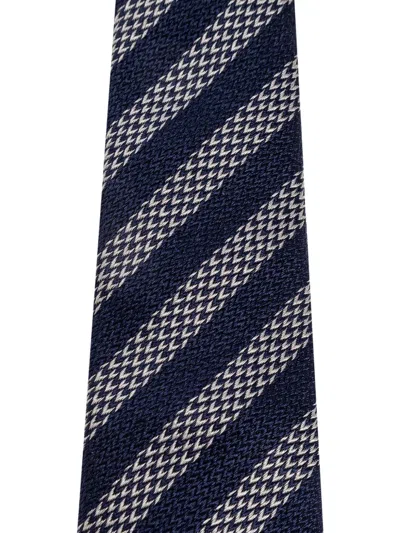 Giorgio Armani Striped Silk Tie In Blue