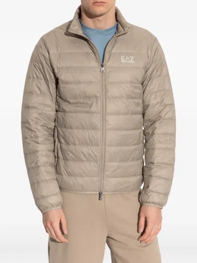 Ea7 Quilted Logo Jacket In Neutral