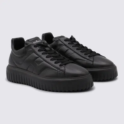 Hogan Monochromatic Low-top Sneakers With Ridged Rubber Sole In Black