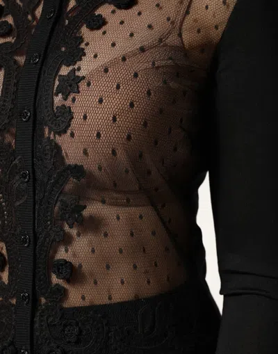 Dolce & Gabbana Black Sheer Button Down Cardigan Women's Sweater In Black