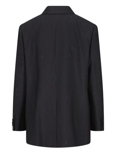 Fendi Women Blue Double-breasted Jacket With Peak Revers And Pinstripe Motif In Wool Blend Woman In Multi