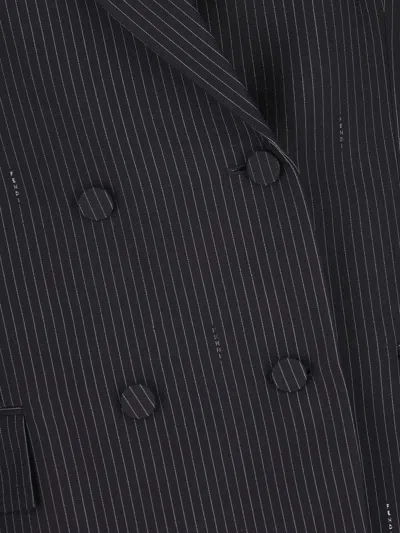 Fendi Women Blue Double-breasted Jacket With Peak Revers And Pinstripe Motif In Wool Blend Woman In Multi