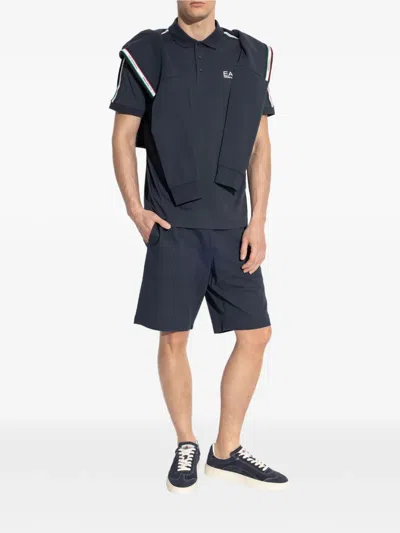 Ea7 Logo Stripe Polo T-shirt In Black