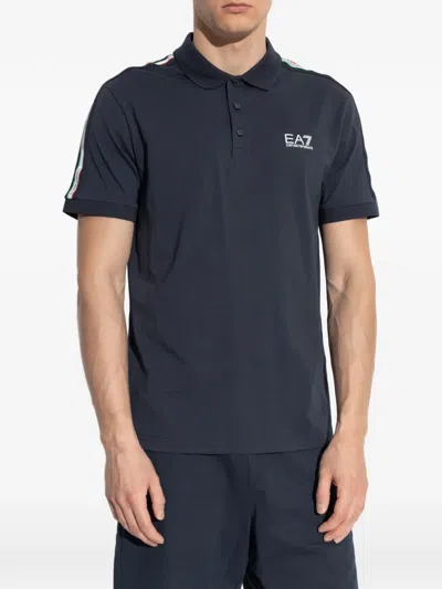 Ea7 Logo Stripe Polo T-shirt In Black