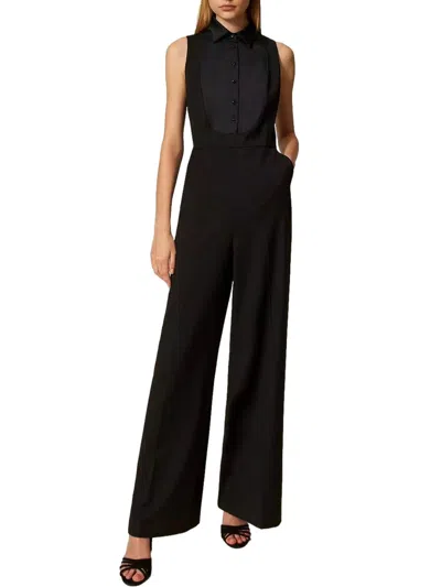 Twinset Jumpsuit With Satin Details In Black