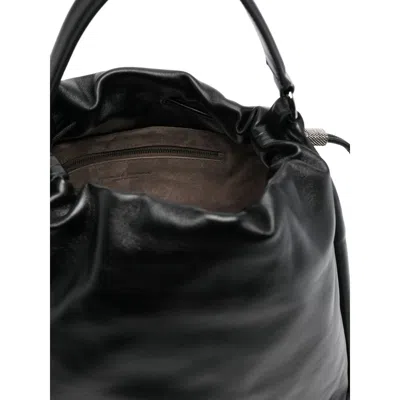 Brunello Cucinelli Bucket Mellow Leather Bucket Bag With Monili Detail In Black