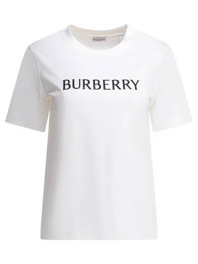 Burberry Cotton T-shirt With Logo T-shirts White In Multi