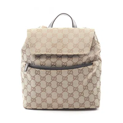 Pre-owned Gucci Beige Brown Canvas Leather Backpack () In Multi