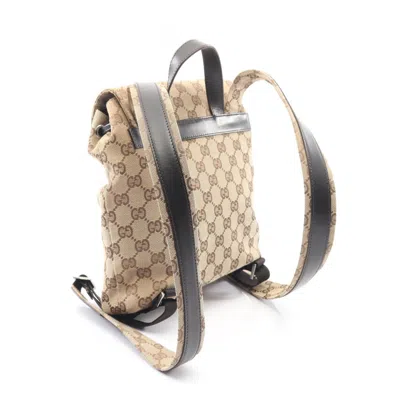 Pre-owned Gucci Beige Brown Canvas Leather Backpack () In Multi