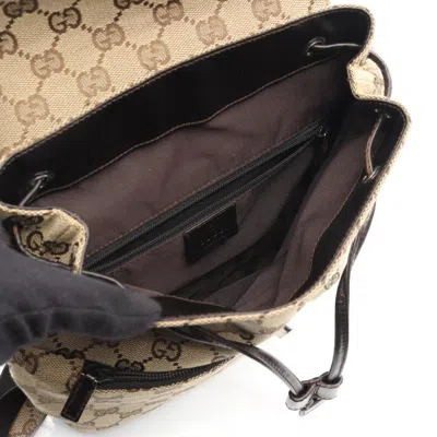 Pre-owned Gucci Beige Brown Canvas Leather Backpack () In Multi