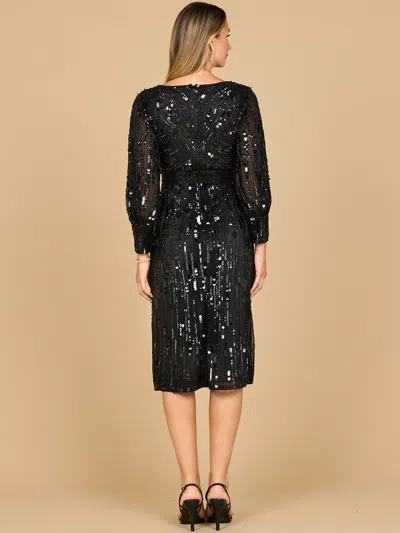 Lara Dresses 28855 A Line Beaded Midi Cocktail Dress In Black