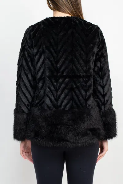 Nina Leonard Immediate Apparel L6850bf Long Sleeve Faux Fur Coat Jacket In Black