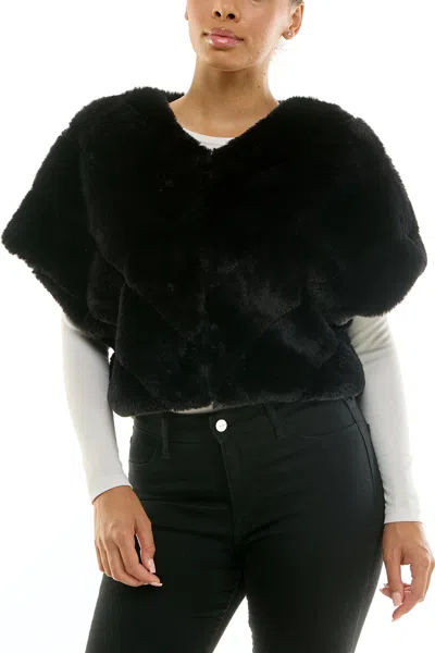 Nina Leonard Immediate Apparel L2514af Soft Fur Wrap Cape Coat Jacket In Black