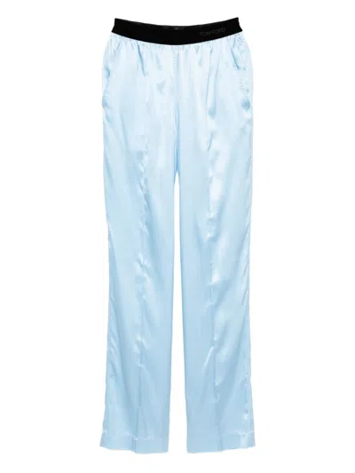 Tom Ford Pajama Silk Trousers In Blue