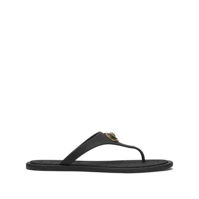 Versace Flat Sole Open Toe Sandals With Medusa Motif In Black