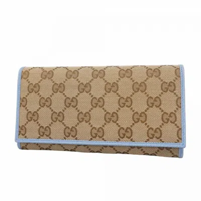 Pre-owned Gucci Blue Brown Canvas Long Wallet (bi-fold) () In Multi