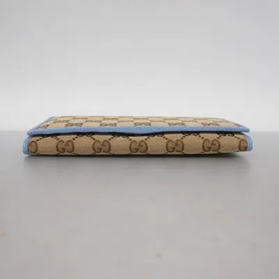 Pre-owned Gucci Blue Brown Canvas Long Wallet (bi-fold) () In Multi