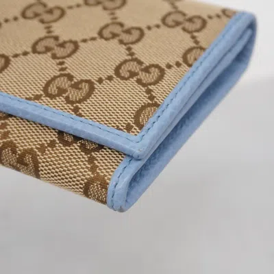 Pre-owned Gucci Blue Brown Canvas Long Wallet (bi-fold) () In Multi