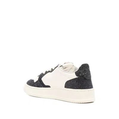 Autry Low Double Leather Sneakers With Glitter Detail In White