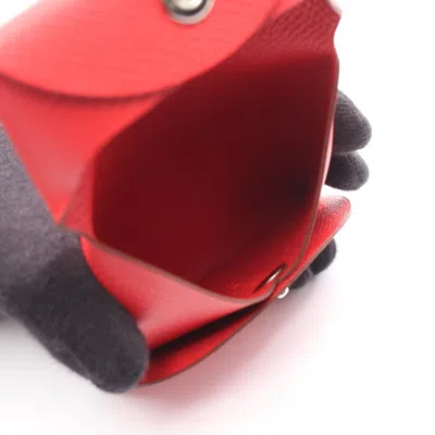 Pre-owned Hermes Bastia Bougainvillier Red Color Epsom Leather Coin Purse/coin Case ()