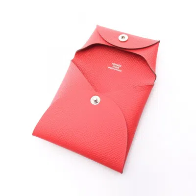 Pre-owned Hermes Bastia Bougainvillier Red Color Epsom Leather Coin Purse/coin Case ()