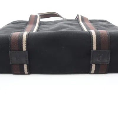 Pre-owned Hermes Beige Black Brown Canvas Leather Tote Bag () In Multi