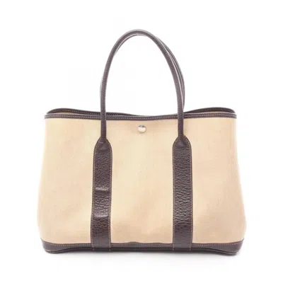 Pre-owned Hermes Beige Brown Ecru Marron Buffle Skipper Leather Toile H Tote Bag ()